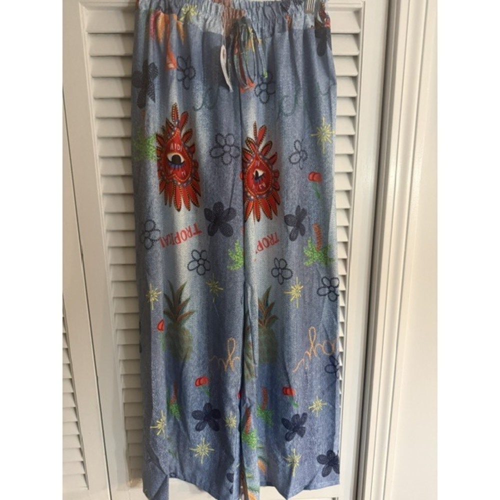 L528 Loowie Blue Tropical Printed Jogger Sweatpants One Size